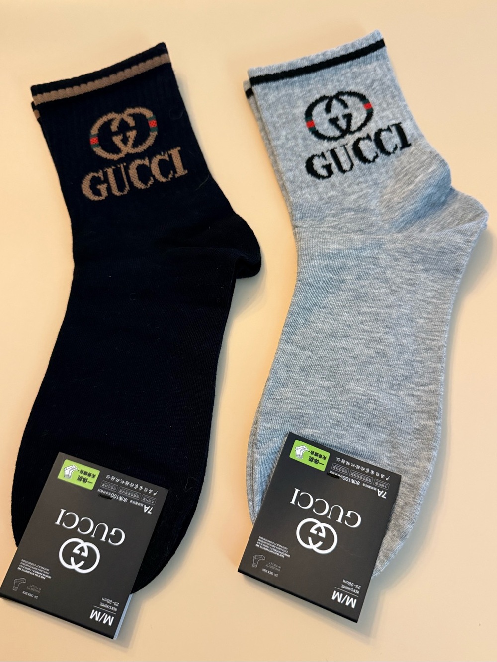 Unisex Designer Logo Crew Socks - Black & Light Gray size small medium New